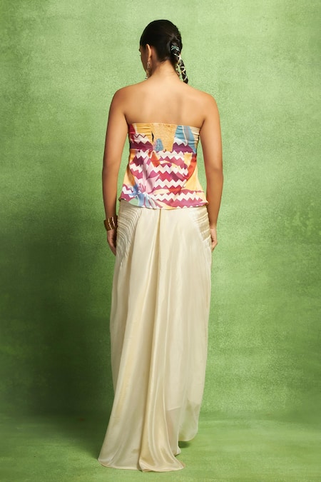 Vedika M Abstract Print Bustier & Pleated Skirt Set 