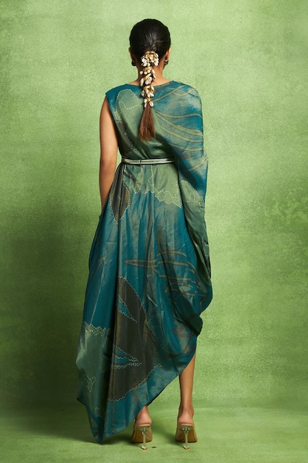 Vedika M Abstract Print Drape With Sequin Belt 