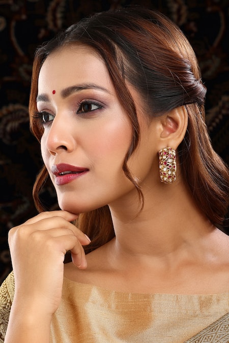 Ruby Raang Kundan & Stone Embellished Hoop Earrings 