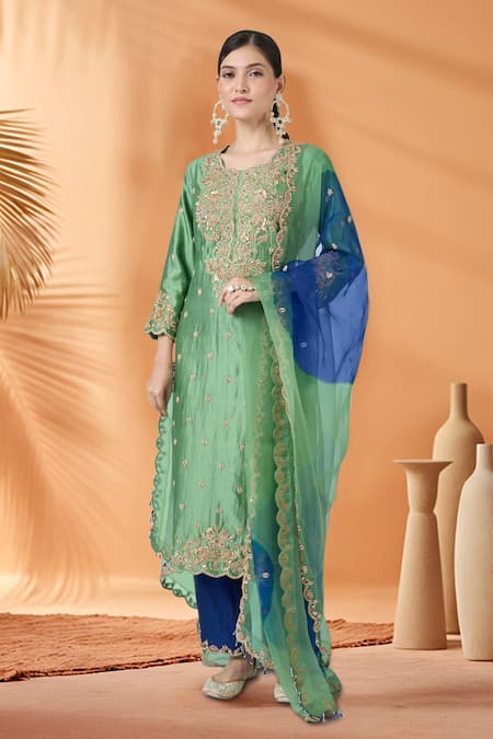 Surbhi Shah Neemrana Powder Sage Green Kurta Set 