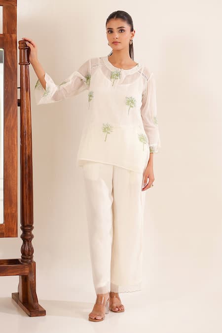 Tatwa Embroidered Chanderi Top Pant Set 