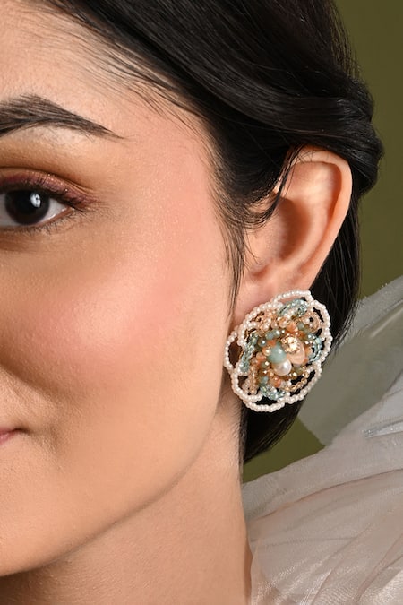 Buy House Of D"Oro Multi Color Beads, Crystals, Pearls Aureaflora Beaded And Stud Earrings Online at Aza Fashions Buy_House Of D"Oro_Multi Color Beads, Crystals, Pearls Aureaflora Beaded And Stud Earrings _Online_at_Aza_Fashions