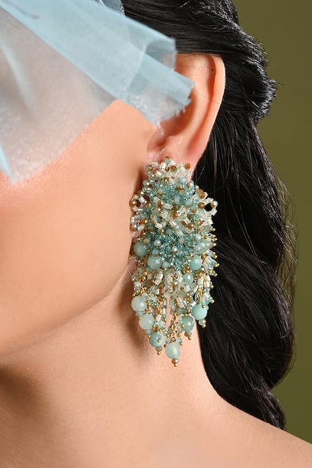 House Of D"Oro Gold Plated Beads, Chains Beaded Cluster And Drop Earrings 