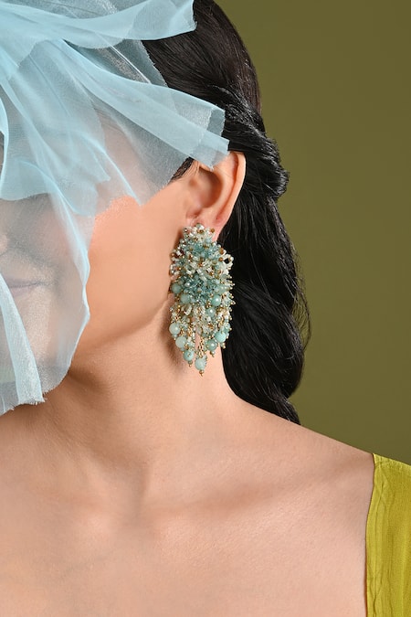 Shop House Of D"Oro Gold Plated Beads, Chains Beaded Cluster And Drop Earrings Online at Aza Fashions Shop_House Of D"Oro_Gold Plated Beads, Chains Beaded Cluster And Drop Earrings _Online_at_Aza_Fashions