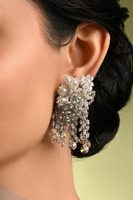 House Of D"Oro Silver Plated Beads, Crystals, Pearls, Stones Lilora And Embellished Earrings 