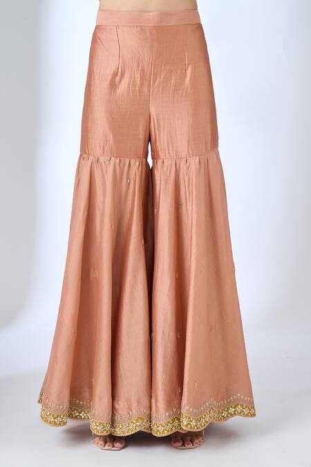 Surbhi Shah_Pink Silk, Organza Embroidery, Zari, Sequins, Gota Chandani Kurta Sharara Set _at_Aza_Fashions