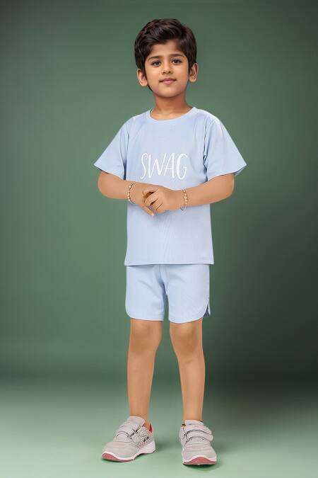 Petite Pomme Blue Ribbed Cotton T-shirt & Shorts Set 