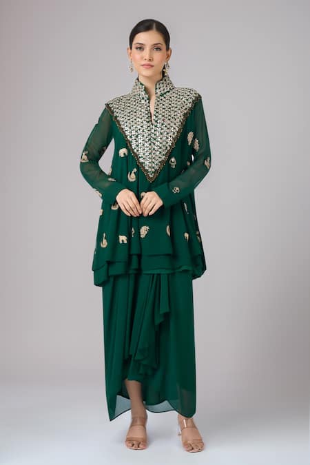 Samyukta Singhania Elephant Motif Embroidered Tunic With Skirt 
