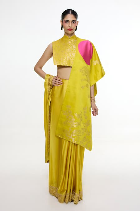 Ekaya Banaras_Yellow Cherry Blossom Handwoven Shawl _Online_at_Aza_Fashions