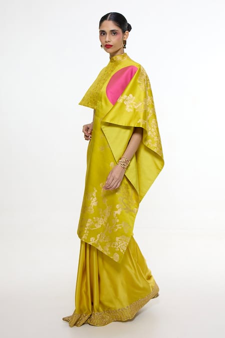 Buy_Ekaya Banaras_Yellow Cherry Blossom Handwoven Shawl _Online_at_Aza_Fashions