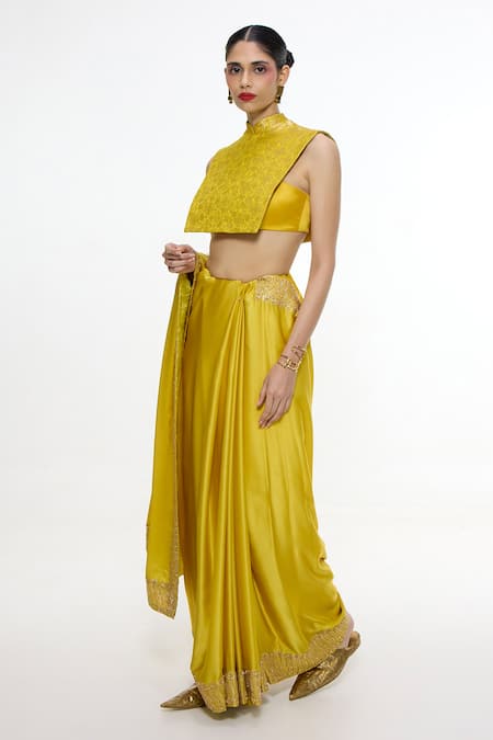 Shop_Ekaya Banaras_Yellow Cherry Blossom Handwoven Shawl _Online_at_Aza_Fashions