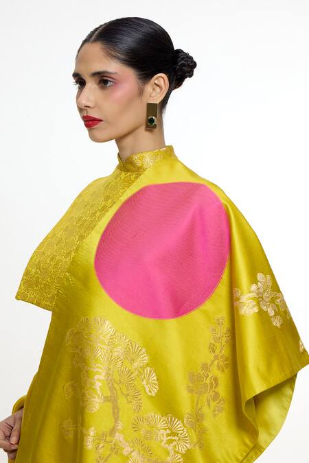 Ekaya Banaras_Yellow Cherry Blossom Handwoven Shawl _at_Aza_Fashions