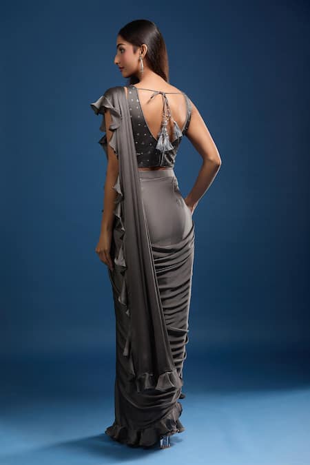 Samyukta Singhania Ruffled Pre-Draped Saree & Sequins Blouse 