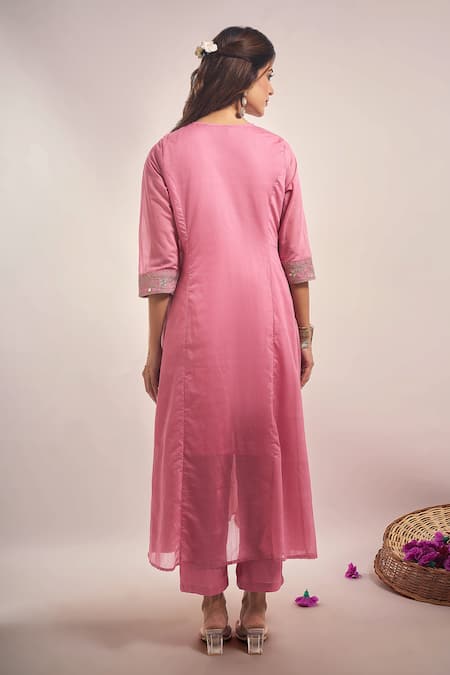 Shop_Samyukta Singhania_Purple , Shantoon, Silk Embroidery, Zari, Dori Mul Kurta Set _at_Aza_Fashions