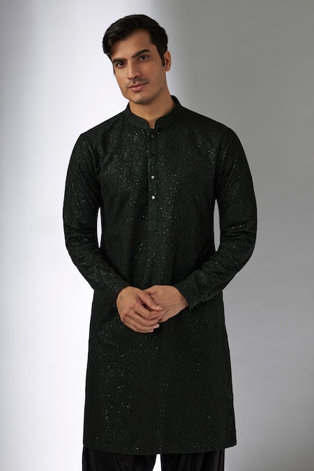 SALIL BHATIA_Green Modal Sequins, Embroidery Draksh Mahal Embellished Kurta Set _Online_at_Aza_Fashions