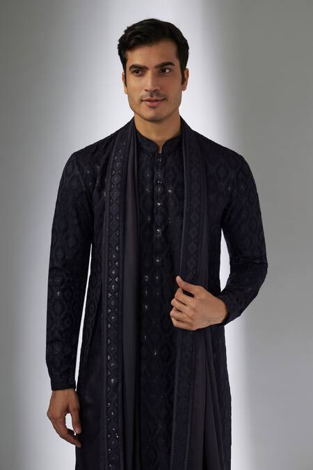 Buy SALIL BHATIA Blue Silk, Modal, Satin Sequins, Embroidery Zari Mahal Embellished Kurta Set Online at Aza Fashions Buy_SALIL BHATIA_Blue Silk, Modal, Satin Sequins, Embroidery Zari Mahal Embellished Kurta Set _Online_at_Aza_Fashions