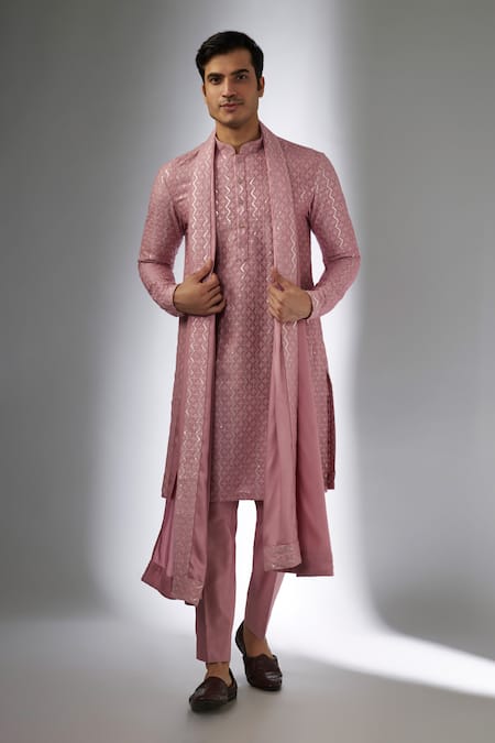 SALIL BHATIA Pink , Chanderi Embroidery, Sequins Surat Mahal Embellished Kurta Set
