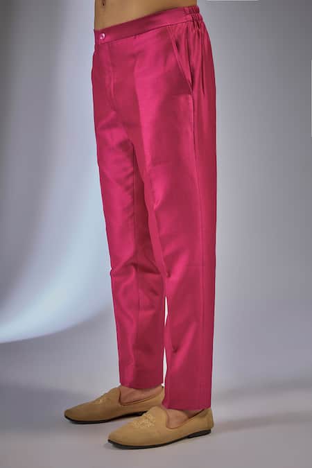 SALIL BHATIA_Pink , Chanderi Sequins, Amber Mahal Embellished Bundi Kurta Set _Online_at_Aza_Fashions