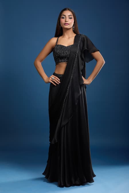 Samyukta Singhania Embellished Blouse & Chinon Lehenga Saree Set 