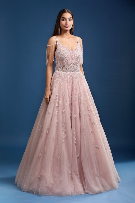 Buy Samyukta Singhania Pink Net Beads, Sequins, Embroidery Tassle Strap Embellished Ball Gown Buy_Samyukta Singhania_Pink Net Beads, Sequins, Embroidery Tassle Strap Embellished Ball Gown
