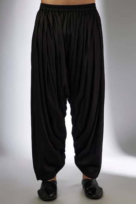 SALIL BHATIA_Black Modal, Satin Cowl Salwar Pant _Online_at_Aza_Fashions