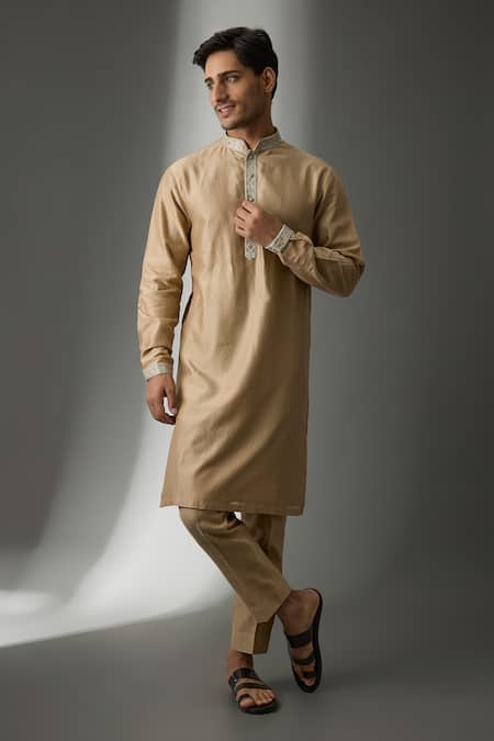 SALIL BHATIA Beige Silk, Silk, Zari, Mahal Antique Embellished Kurta Set