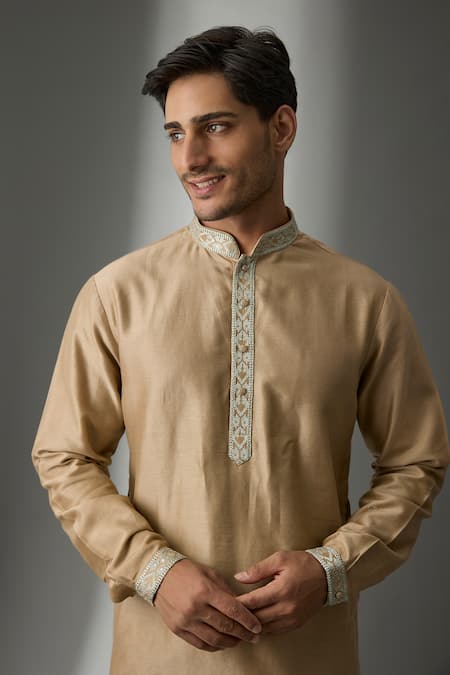 Buy SALIL BHATIA Beige Silk, Silk, Zari, Mahal Antique Embellished Kurta Set Online at Aza Fashions Buy_SALIL BHATIA_Beige Silk, Silk, Zari, Mahal Antique Embellished Kurta Set _Online_at_Aza_Fashions