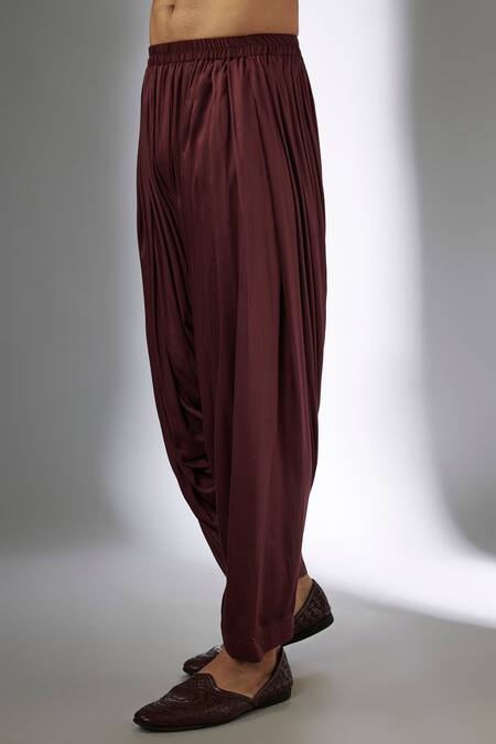 Buy_SALIL BHATIA_Wine Modal, Satin Cowl Salwar Pant _Online_at_Aza_Fashions
