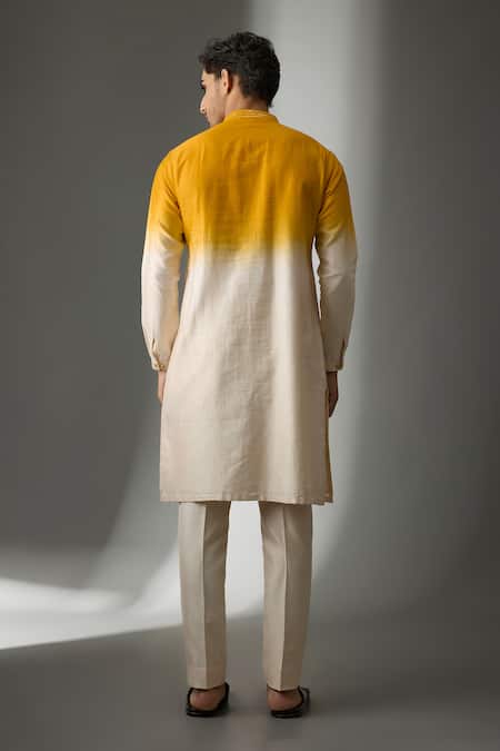 Shop SALIL BHATIA Yellow Chanderi Silk Zari Neer Mahal Ombre Work Kurta Set at Aza Fashions Shop_SALIL BHATIA_Yellow Chanderi Silk Zari Neer Mahal Ombre Work Kurta Set _at_Aza_Fashions