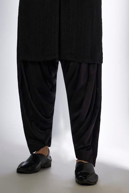 Buy_SALIL BHATIA_Black Georgette, Modal Embroidery Bel Boota Thread Work Kurta Set _Online_at_Aza_Fashions