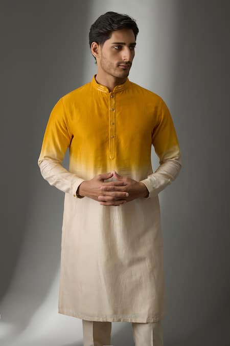 Buy SALIL BHATIA Yellow Chanderi Silk Zari Neer Mahal Ombre Work Kurta Set Online at Aza Fashions Buy_SALIL BHATIA_Yellow Chanderi Silk Zari Neer Mahal Ombre Work Kurta Set _Online_at_Aza_Fashions