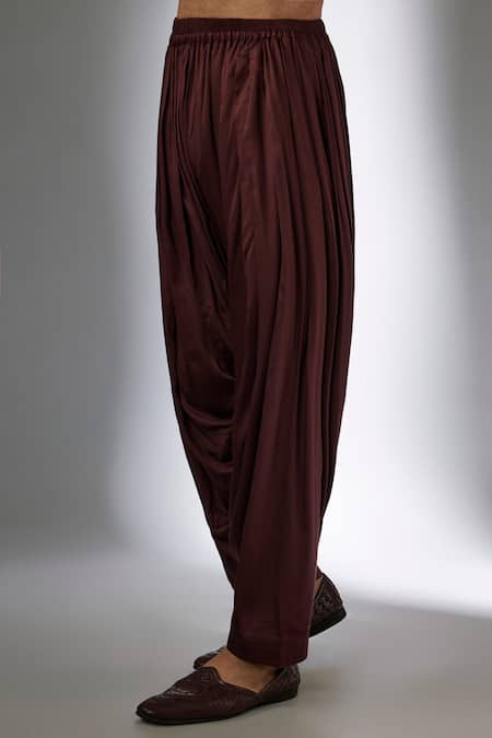 SALIL BHATIA_Wine Modal, Satin Sequins, Embroidery Bel Boota Embellished Kurta Set _Online_at_Aza_Fashions