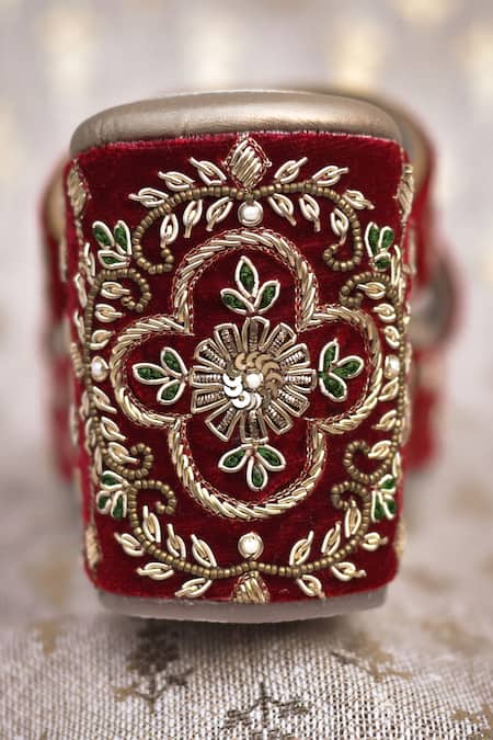 Buy_Around Always_Maroon Embroidery, Sequins, Beads Chhavi Velvet Zardozi Floral Motif Wedges _Online_at_Aza_Fashions