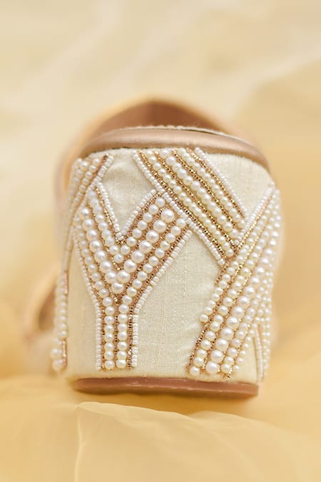 Buy Around Always Ivory Pearls, Metallic Thread Tanvi Detailed Two Strap Wedges Online at Aza Fashions Buy_Around Always_Ivory Pearls, Metallic Thread Tanvi Detailed Two Strap Wedges _Online_at_Aza_Fashions