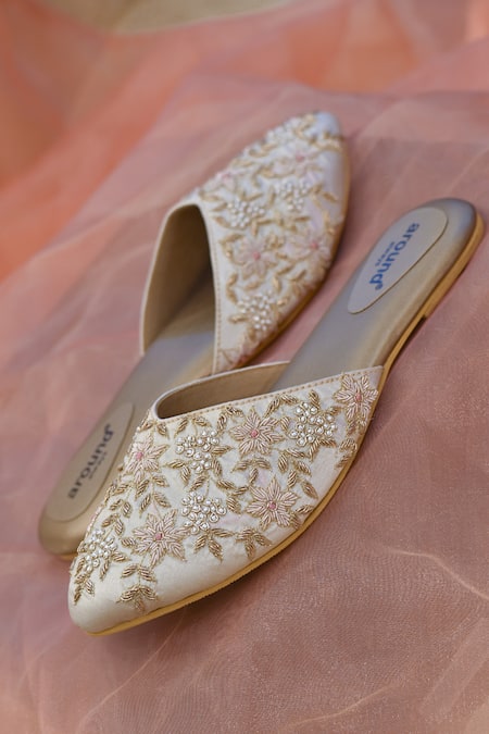 Buy Around Always Ivory Floral Hand Embroidered Flat Mules Online at Aza Fashions Buy_Around Always_Ivory Floral Hand Embroidered Flat Mules _Online_at_Aza_Fashions