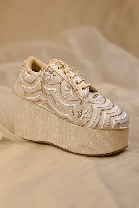 Around Always Reet Zardozi Floral Scalloped Platform Sneakers 