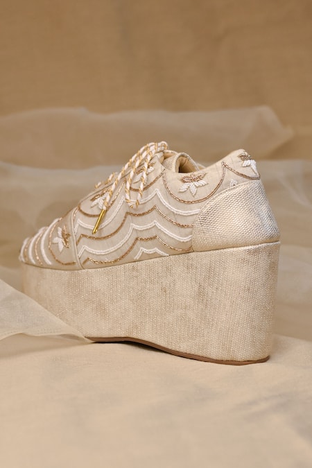 Around Always Reet Zardozi Floral Scalloped Platform Sneakers 