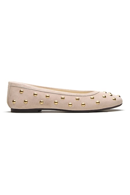Dang Shoes_Beige Candy Stud Embellished Ballet Flats _Online_at_Aza_Fashions