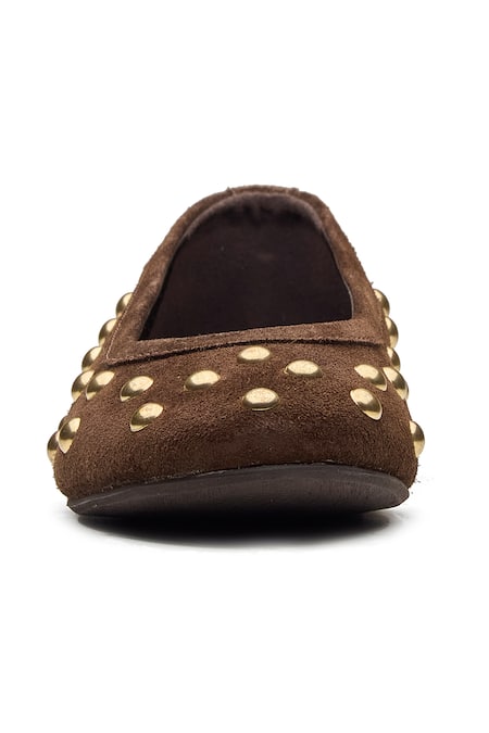 Buy_Dang Shoes_Brown Candy Studded Leather Ballet Flats _Online_at_Aza_Fashions
