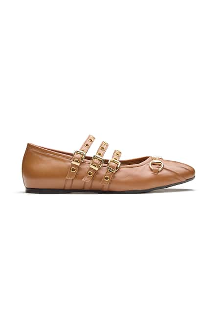 Dang Shoes_Brown Lucy Nappa Leather Buckle Strap Bellies _Online_at_Aza_Fashions