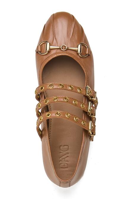 Buy_Dang Shoes_Brown Lucy Nappa Leather Buckle Strap Bellies _Online_at_Aza_Fashions