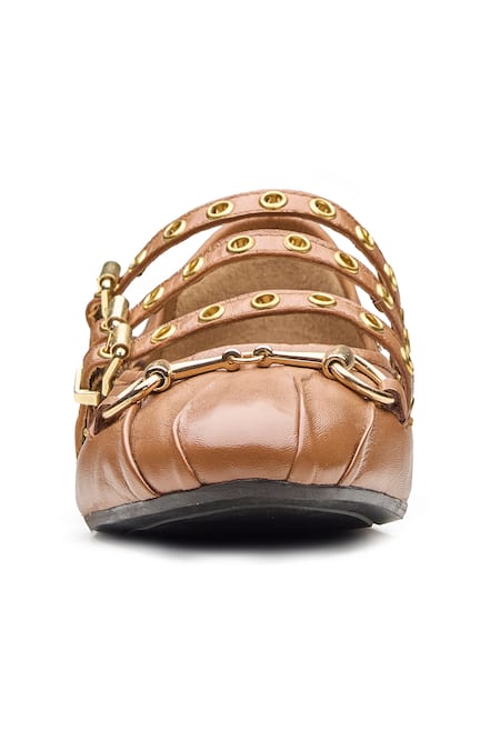 Shop_Dang Shoes_Brown Lucy Nappa Leather Buckle Strap Bellies _Online_at_Aza_Fashions