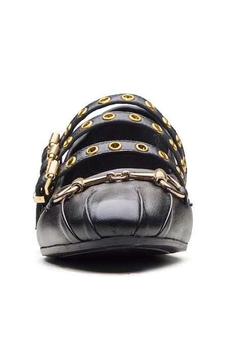 Buy_Dang Shoes_Black Lucy Buckle And Eyelet Embellished Ballet Flats _Online_at_Aza_Fashions