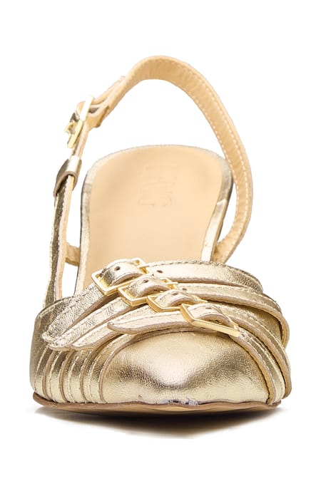 Shop_Dang Shoes_Gold Buckles Chica Strappy Pointed Toe Heels _Online_at_Aza_Fashions