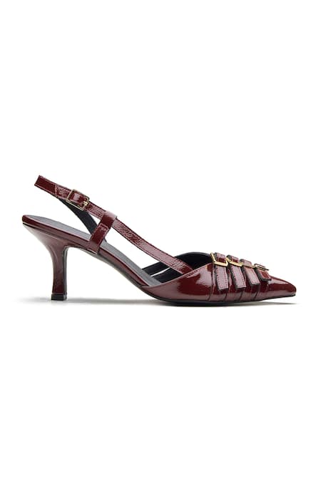 Dang Shoes_Burgundy Buckles Chica Slingback Pointed Toe Heels _Online_at_Aza_Fashions
