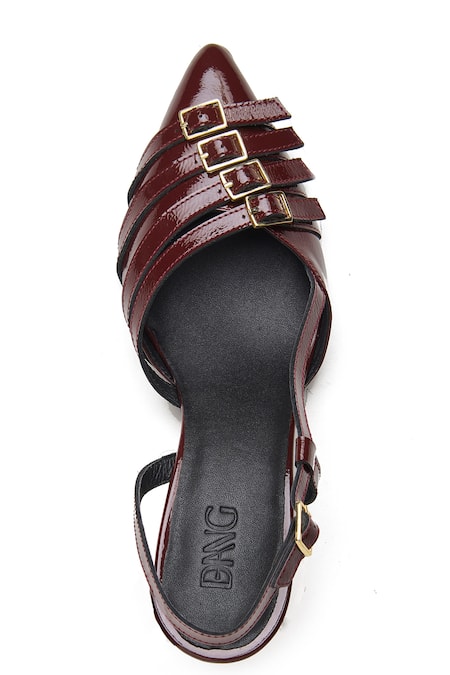 Shop_Dang Shoes_Burgundy Buckles Chica Slingback Pointed Toe Heels _Online_at_Aza_Fashions