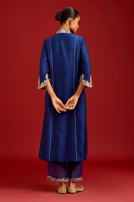 Buy Devnaagri Navy Chanderi , Organza Embroidery, Sequins, Mirrors Round Kurta Set Online at Aza Fashions Buy_Devnaagri_Navy Chanderi , Organza Embroidery, Sequins, Mirrors Round Kurta Set _Online_at_Aza_Fashions