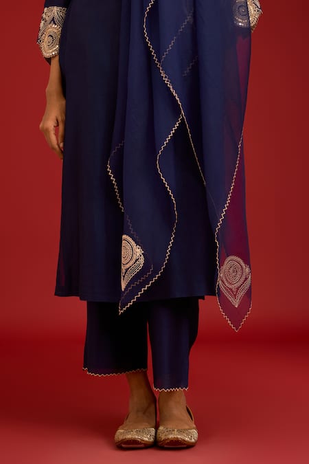 Shop Devnaagri Navy Chanderi , Organza Embroidery, Sequins, Mirrors Round Kurta Set Online at Aza Fashions Shop_Devnaagri_Navy Chanderi , Organza Embroidery, Sequins, Mirrors Round Kurta Set _Online_at_Aza_Fashions