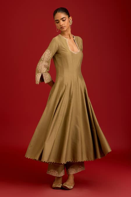 Buy Devnaagri Green Cotton, , Shantoon, Organza Embroidery, Dori And Anarkali Set Online at Aza Fashions Buy_Devnaagri_Green Cotton, , Shantoon, Organza Embroidery, Dori And Anarkali Set _Online_at_Aza_Fashions