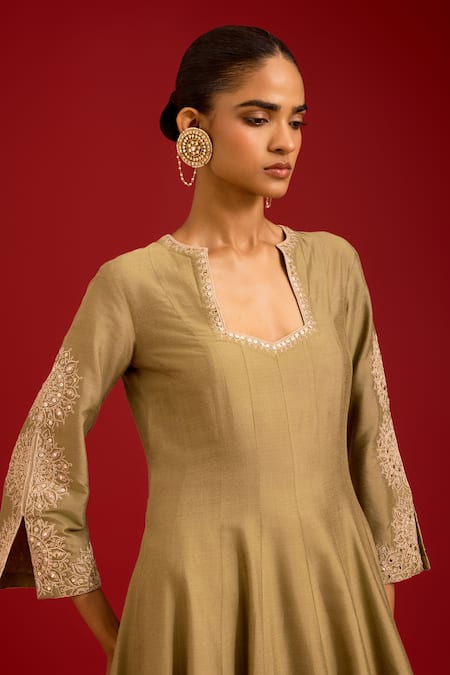 Shop Devnaagri Green Cotton, , Shantoon, Organza Embroidery, Dori And Anarkali Set Online at Aza Fashions Shop_Devnaagri_Green Cotton, , Shantoon, Organza Embroidery, Dori And Anarkali Set _Online_at_Aza_Fashions